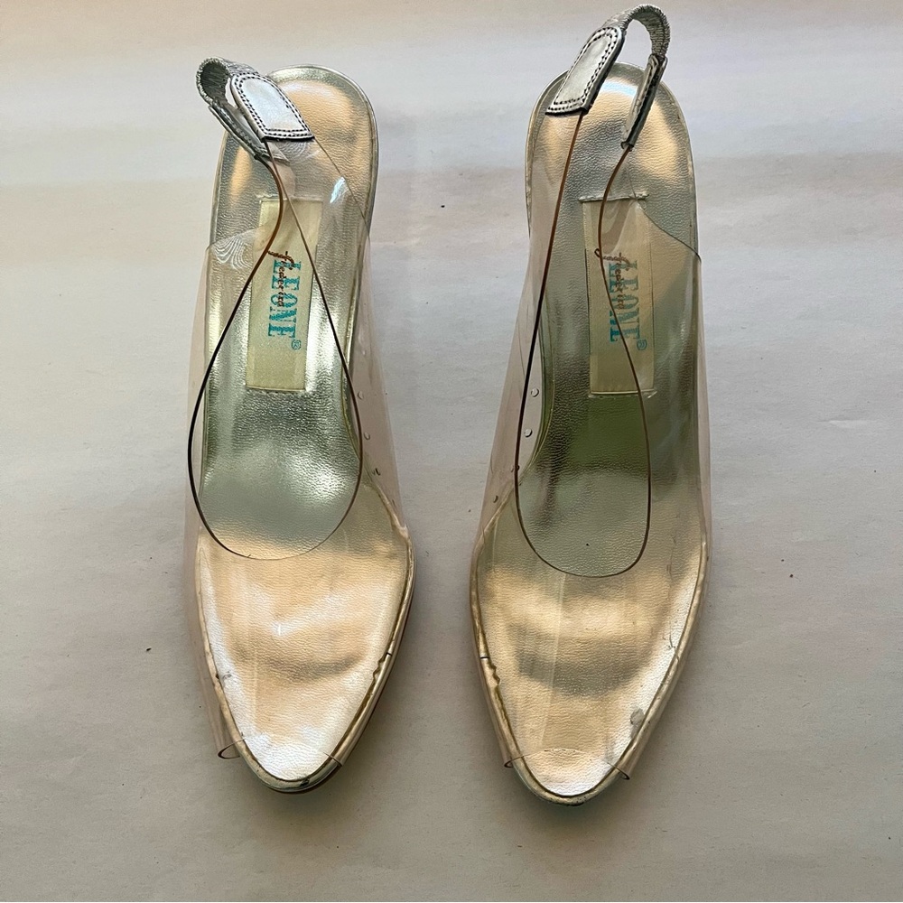 Frederico Leone Shannon Transparent Peep Toe Slingback Heels
